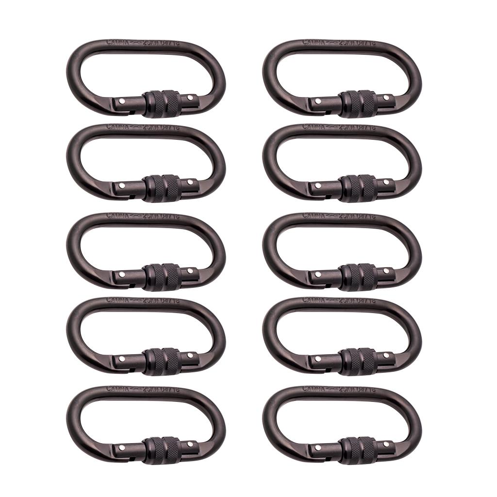 10 Pieces Oval Shape 25KN Screw Lock Carabiner Hook Rock Climbing Rappelling
