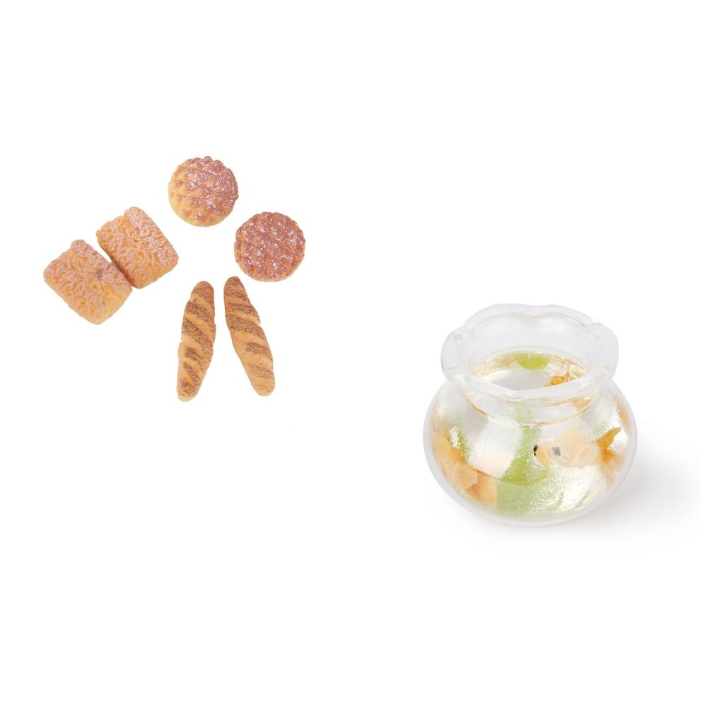 1/12 Dollhouse Miniature Livingroom Decor Gold Fish Tank & 6pcs Resin Bread