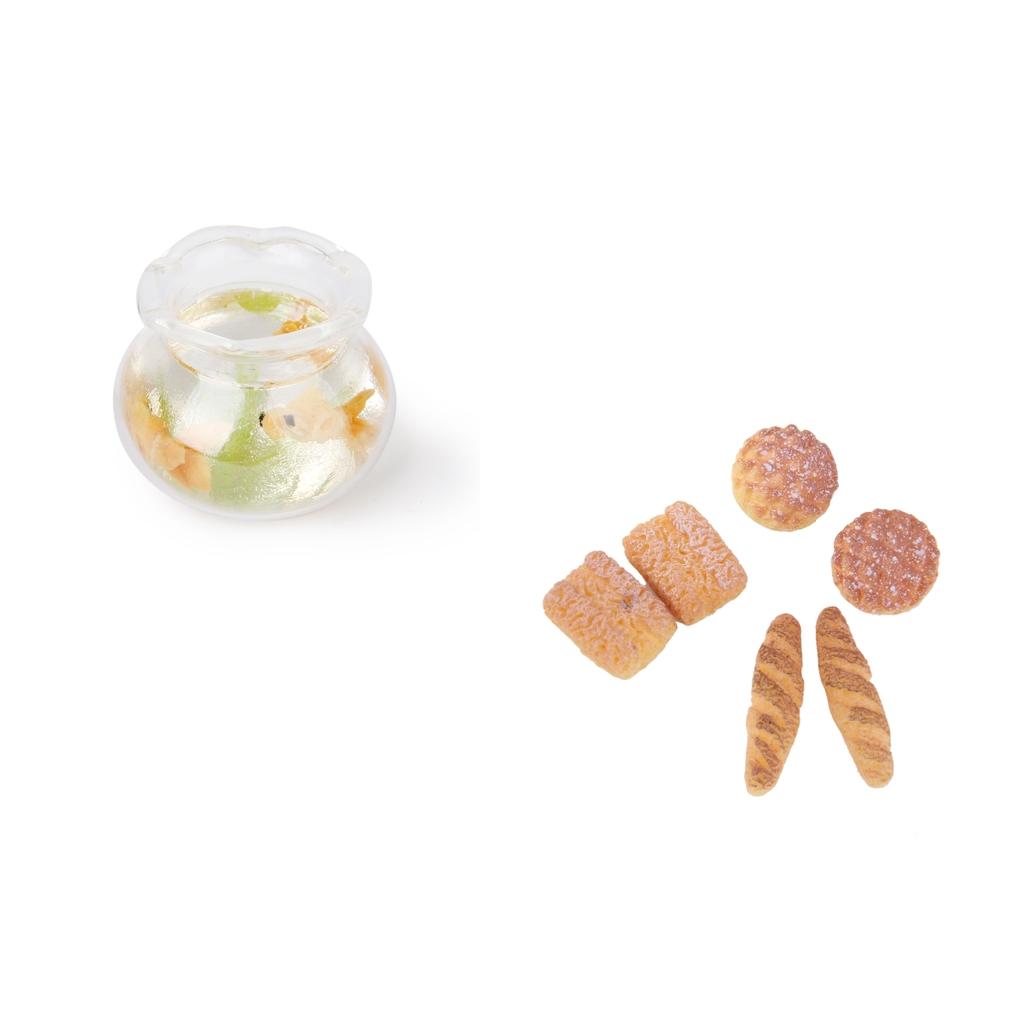 1/12 Dollhouse Miniature Livingroom Decor Gold Fish Tank & 6pcs Resin Bread