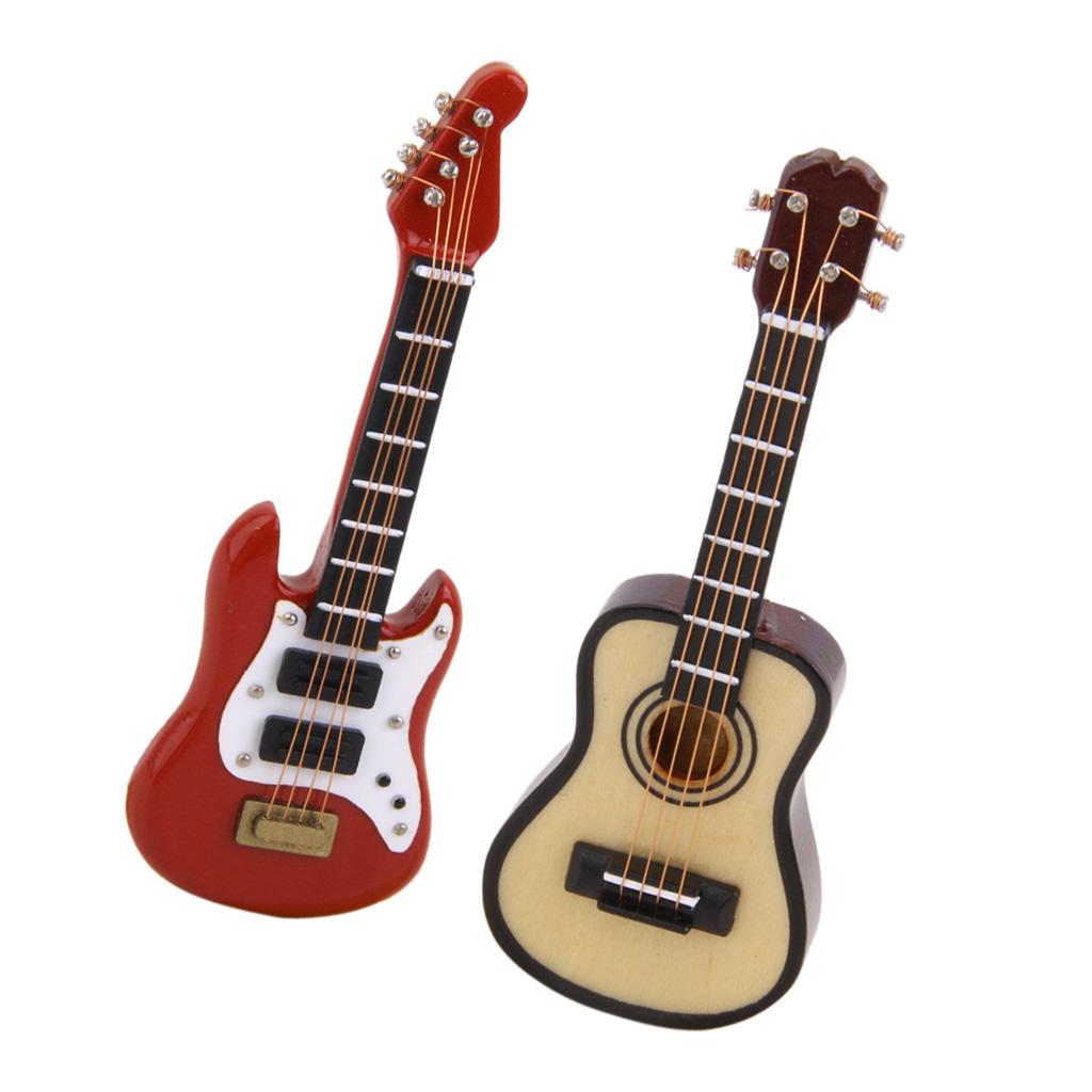 2pcs 1:12 Dollhouse Miniature Music Instrument Classical Electric Guitar