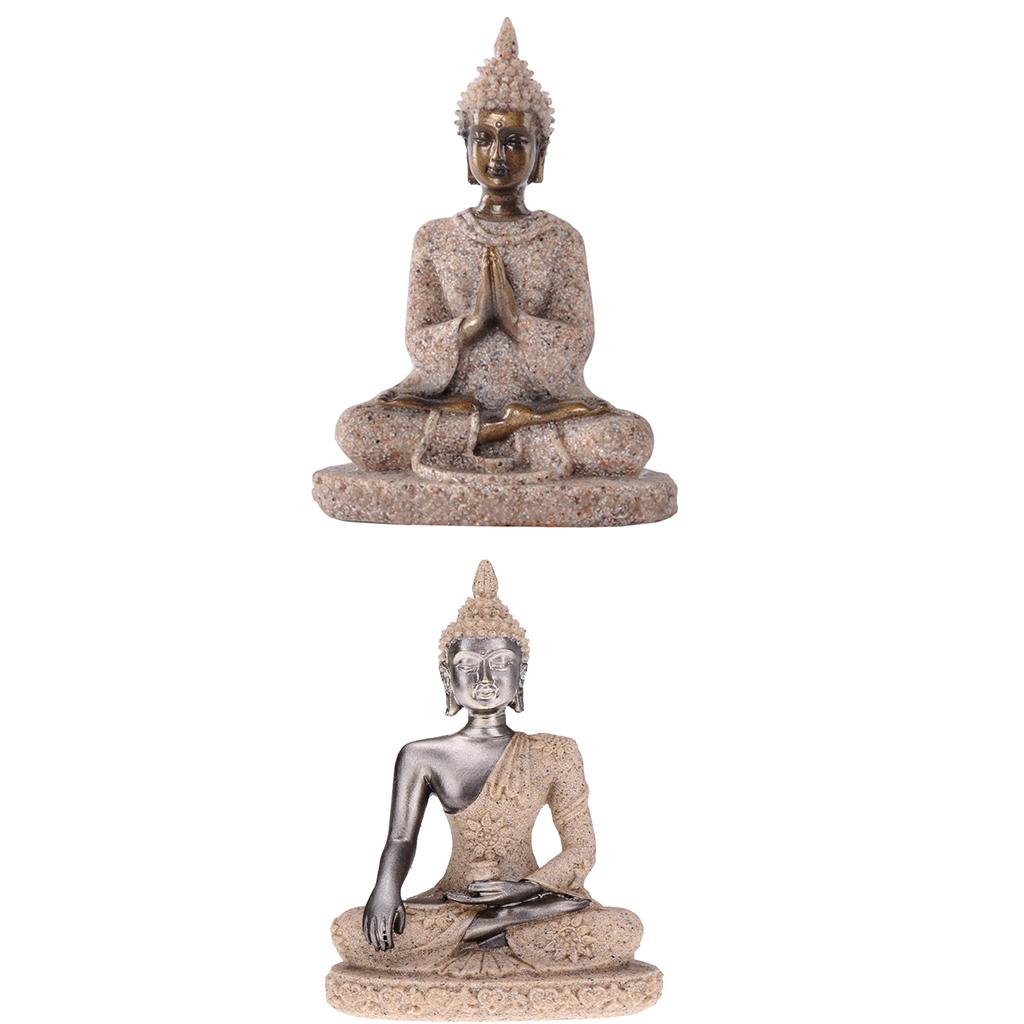 2Pcs Sandstone Buddhist Buddha Monk Figurine Sculpture Statue Home Decor