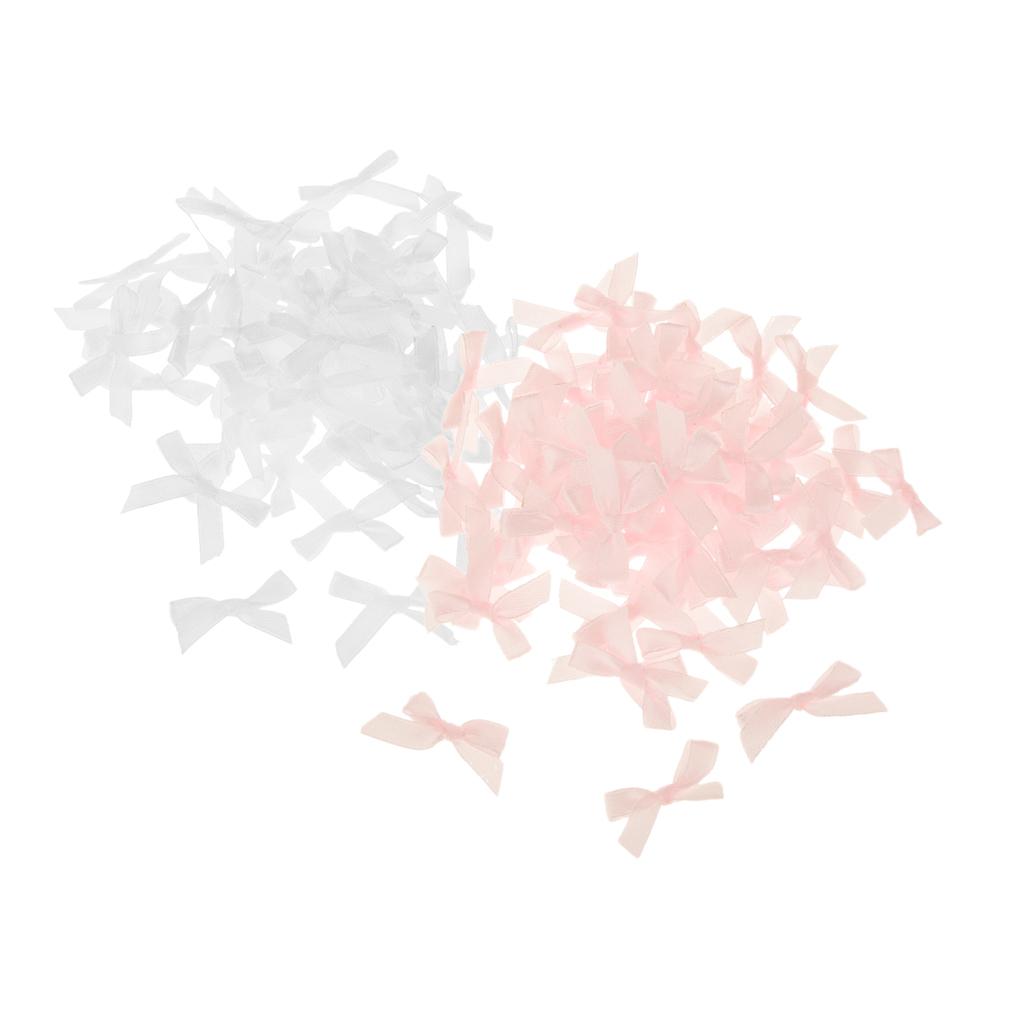 200 Pieces Mini Ribbon Bow DIY Sewing Gift Box Embellishment White Pink