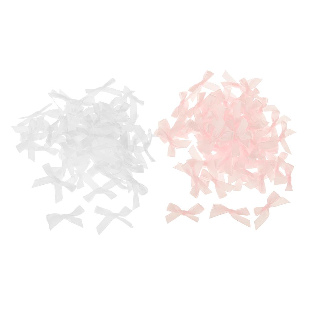 200 Pieces Mini Ribbon Bow DIY Sewing Gift Box Embellishment White Pink