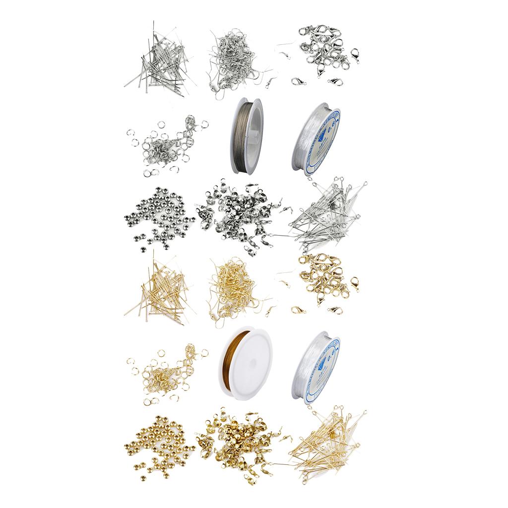 2 Set Jewelry Making Starter Kit Findings Elastic Cord Thread Silver & Gold