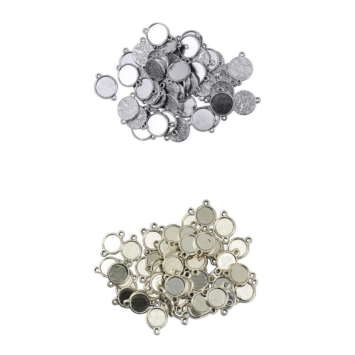 100 Pcs Double Sided Pendants Blank Base Settings for DIY Jewelry 10mm 12 mm