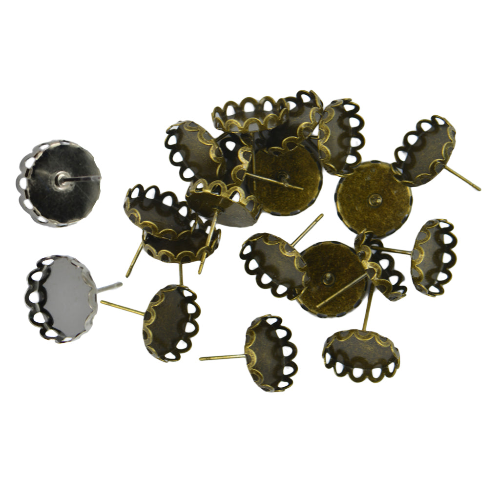 40 Pcs Blank Bezel Setting Base for 12mm Cabochon Ear Stud Pins Bronze&Black