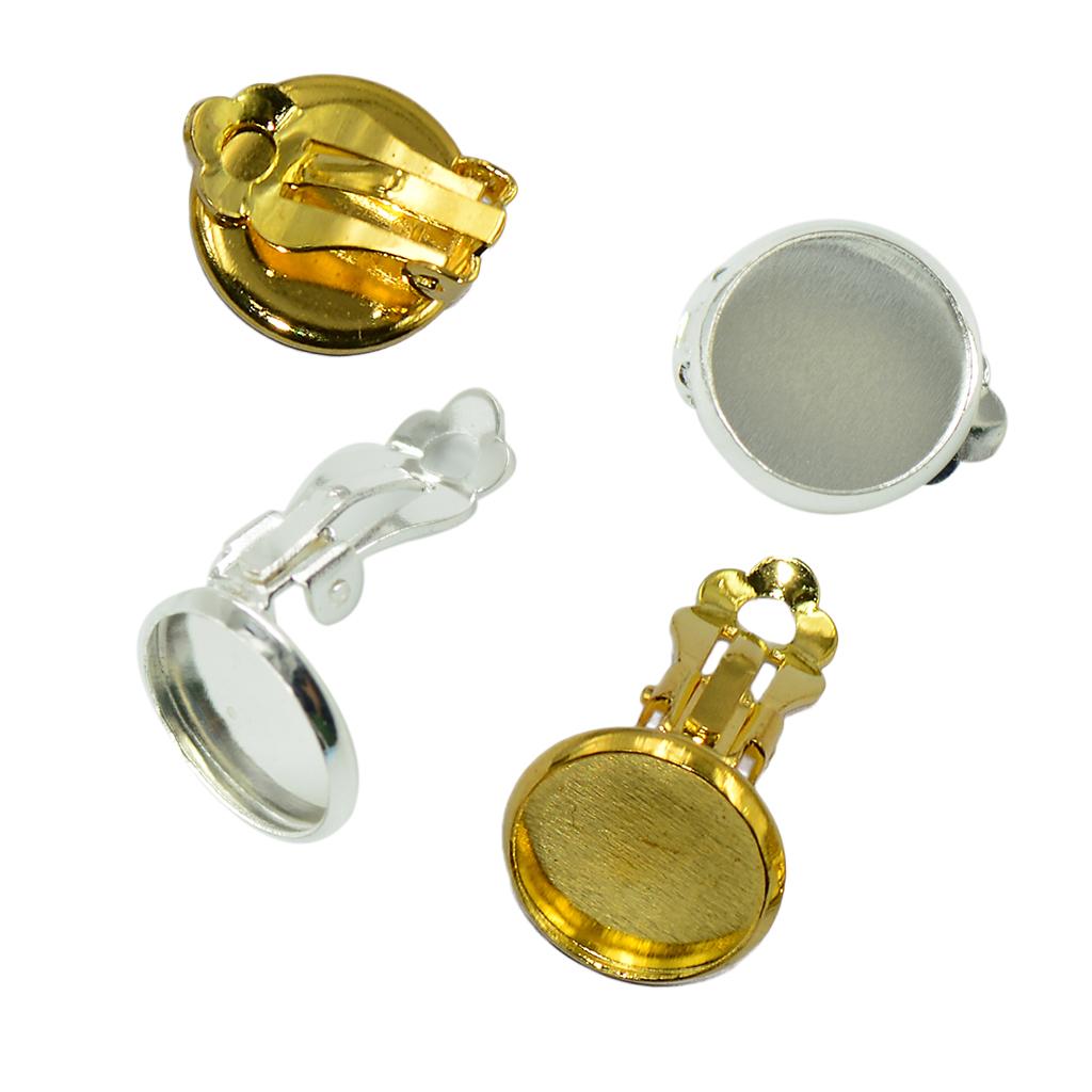 24 Pcs Clip On Earrings Findings Fit 12mm Cabochon Settings Silver & Gold