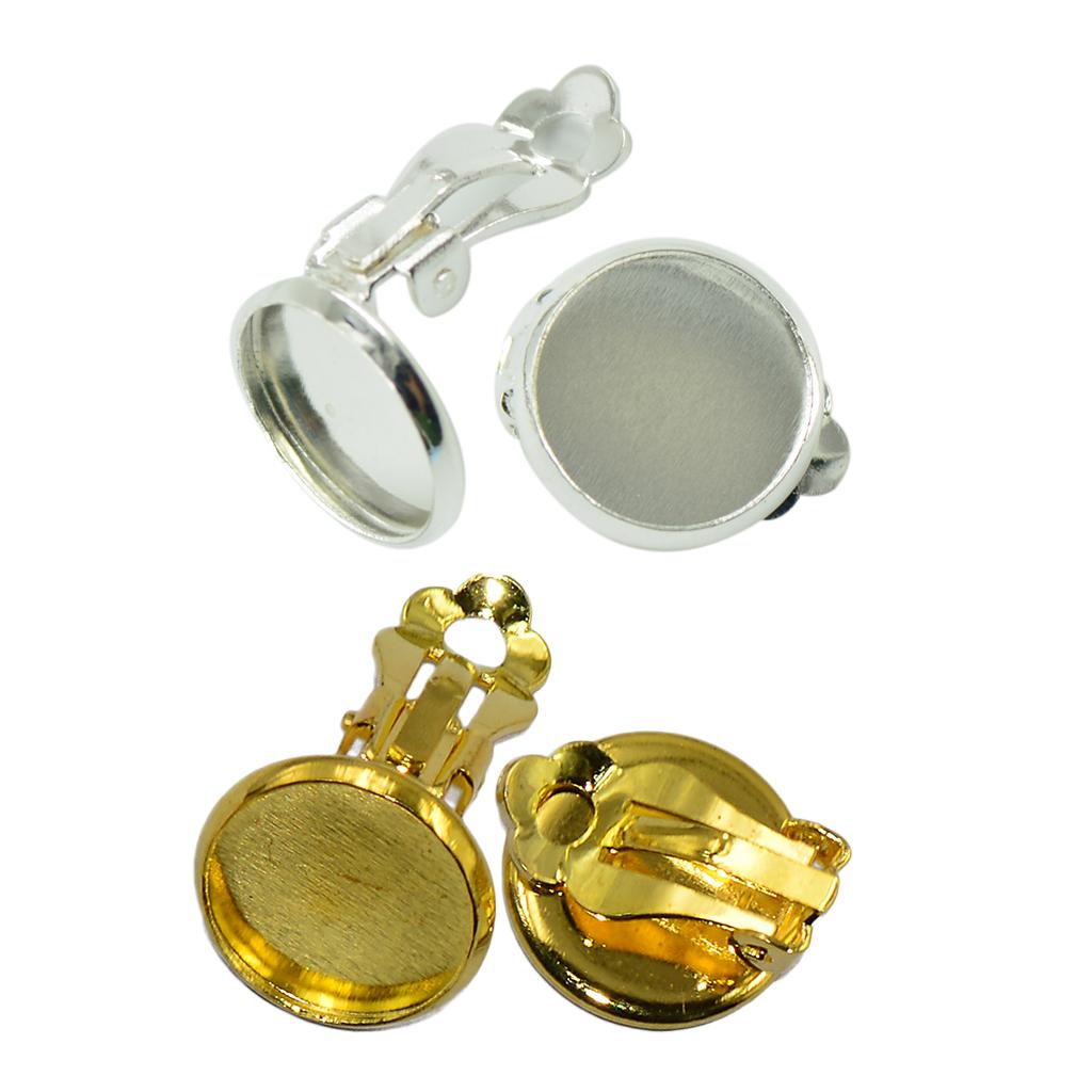 24 Pcs Clip On Earrings Findings Fit 12mm Cabochon Settings Silver & Gold