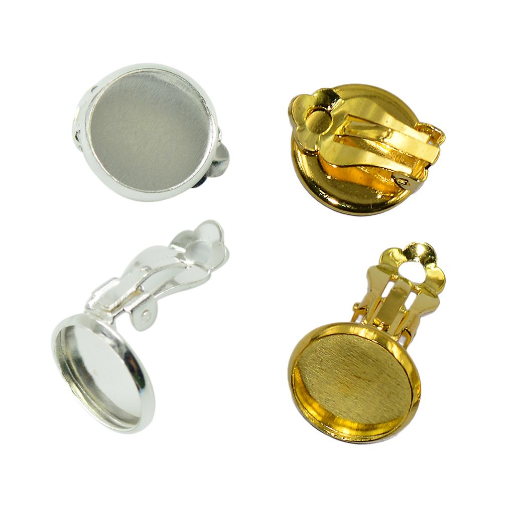24 Pcs Clip On Earrings Findings Fit 12mm Cabochon Settings Silver & Gold