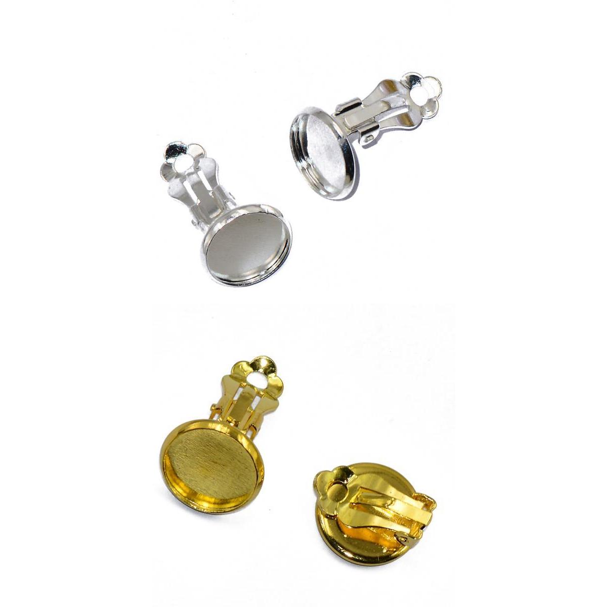 24 Pcs Clip On Earrings Findings Fit 12mm Cabochon Settings Silver & Gold