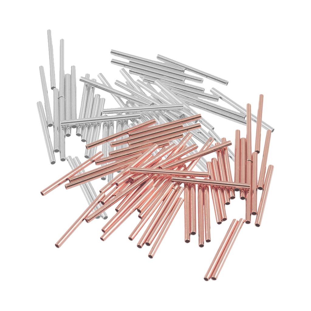 100 Pieces Rose Gold and Silver White Straight Tube Spacer Beads 20mmx1.5mm