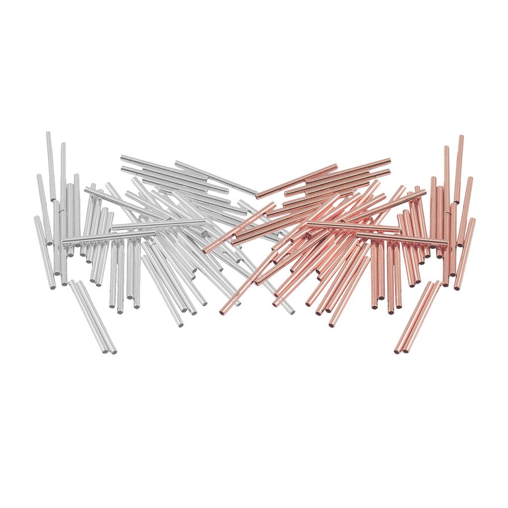 100 Pieces Rose Gold and Silver White Straight Tube Spacer Beads 20mmx1.5mm