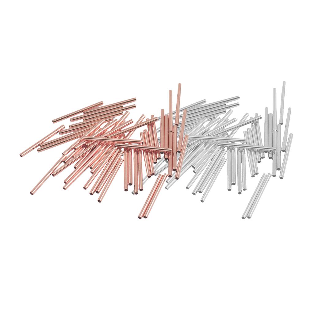 100 Pieces Rose Gold and Silver White Straight Tube Spacer Beads 20mmx1.5mm