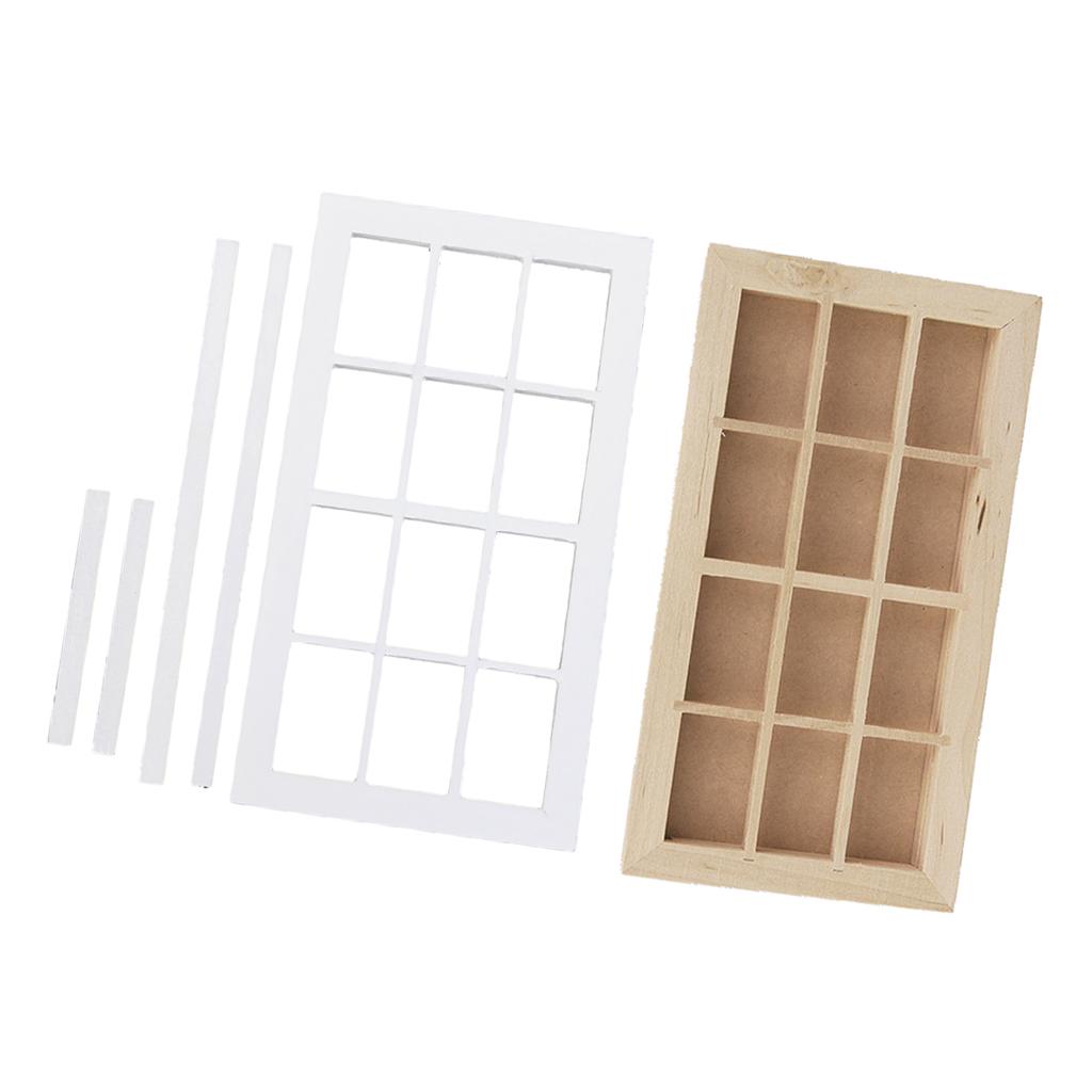 1:12 Scale Dolls House Miniature Wooden 12 panes Window Frame DIY Accessory
