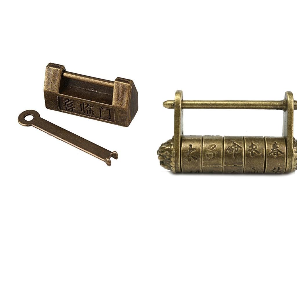 Chinese Old Style Antique Lock and Antique Carved Word Password Padlock Lock