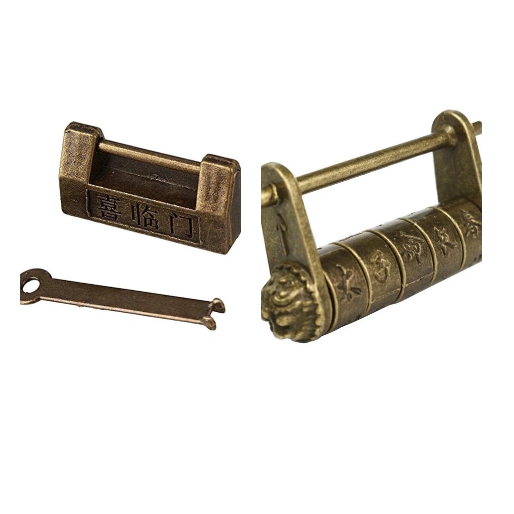 Chinese Old Style Antique Lock and Antique Carved Word Password Padlock Lock