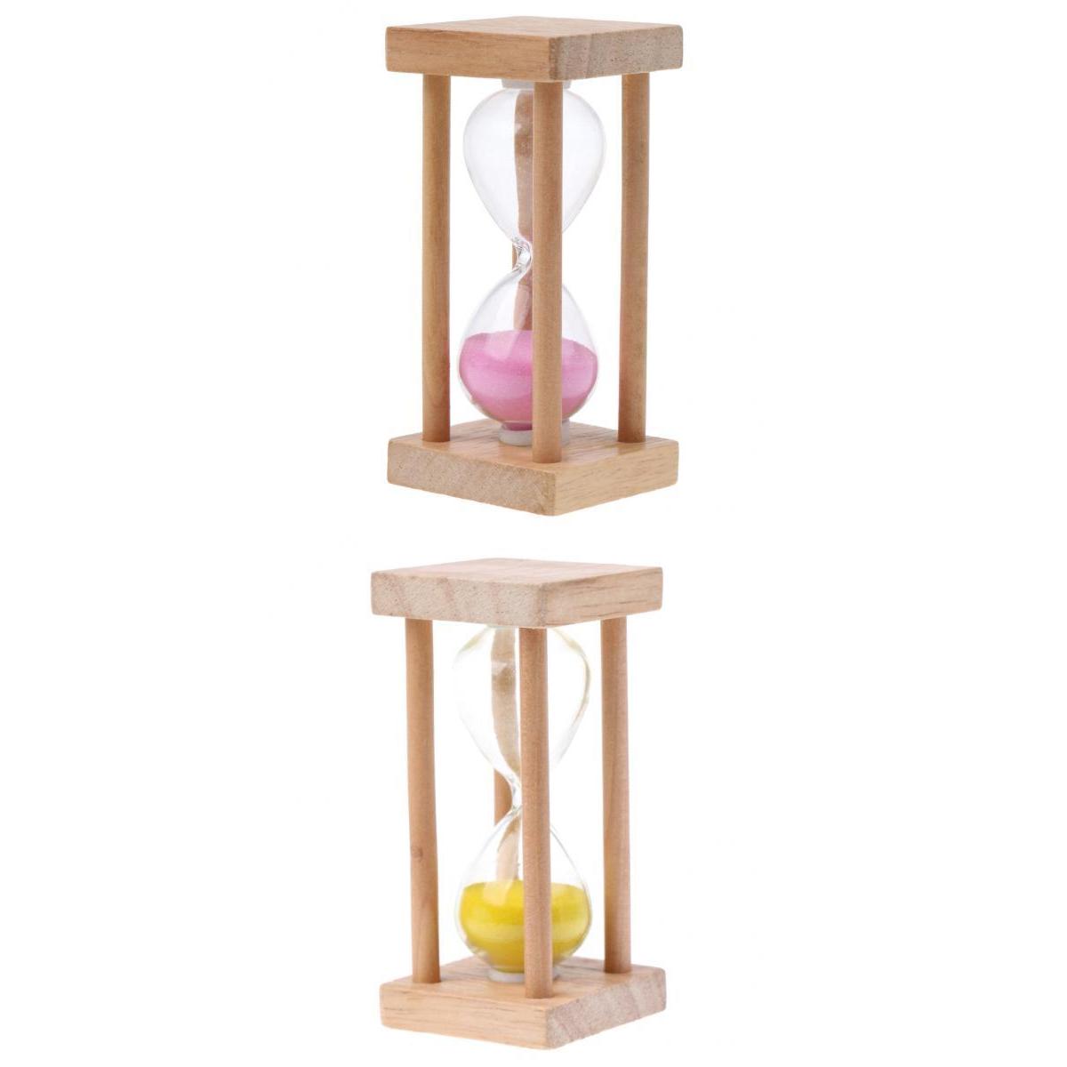 2pcs/set Wooden Square Frame Hourglass Sandglass Sand Timer Clock 5 Minutes