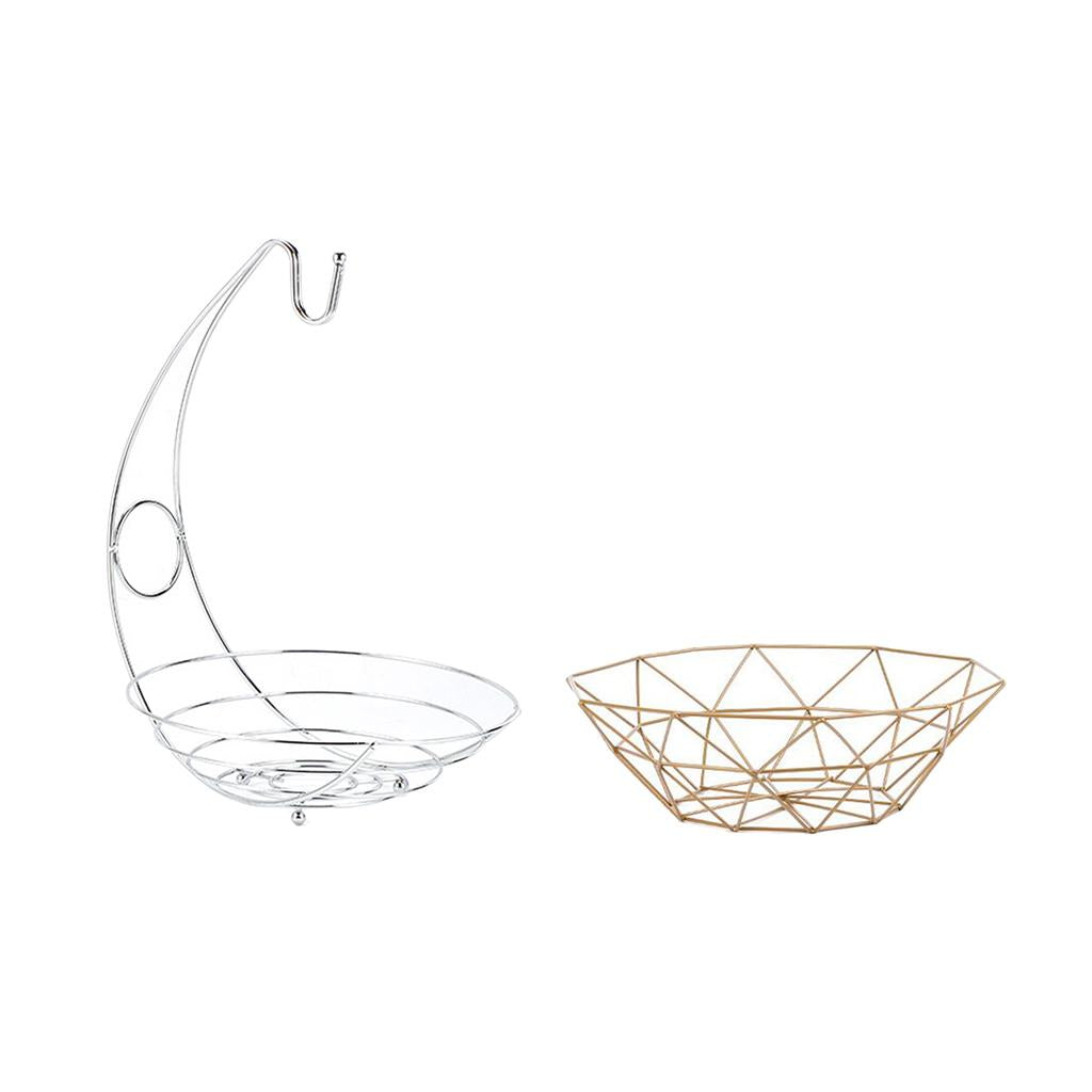 2 in 1 Chrome Banana Hanger Fruit Bowl Tree Holder Storage Basket Fruit Bowl