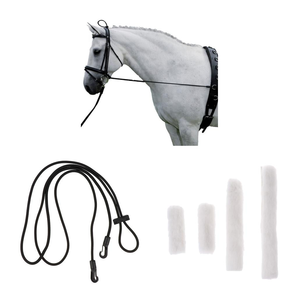 4pcs Fleece Horse Noseband Cover w/ 300cm Neck Stretcher Equestrian Supplies