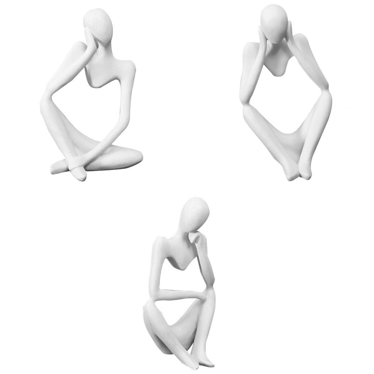 3Pcs Abstract White Sandstone Human Figurines Statue Sculpture Home Decor