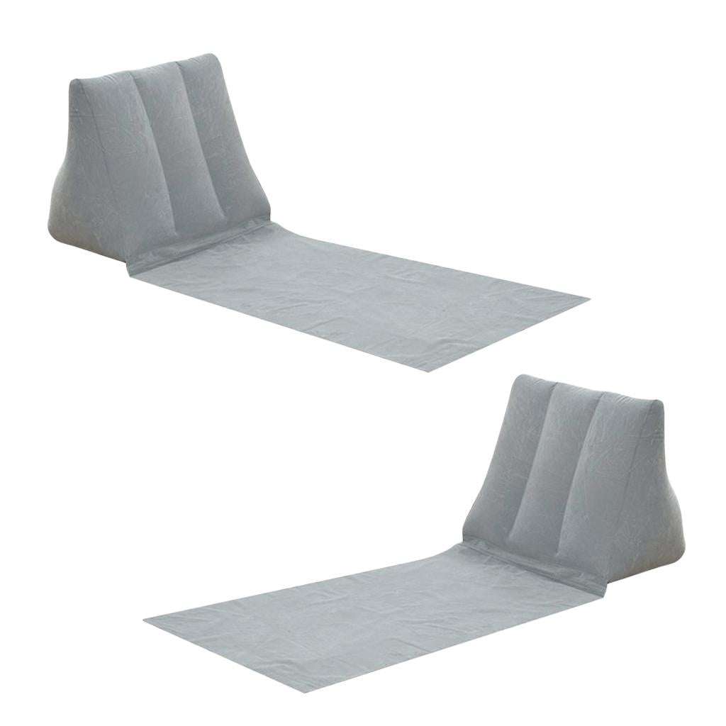 2pcs Inflating Beach Camping Lounger Back Pillow Cushion Chair Air Bed Gray