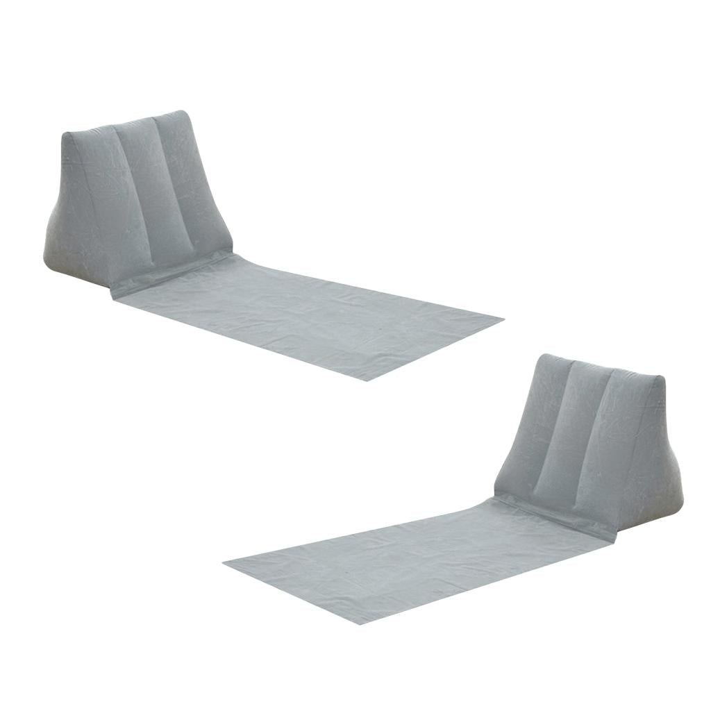 2pcs Inflating Beach Camping Lounger Back Pillow Cushion Chair Air Bed Gray