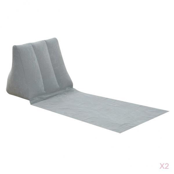 2pcs Inflating Beach Camping Lounger Back Pillow Cushion Chair Air Bed Gray