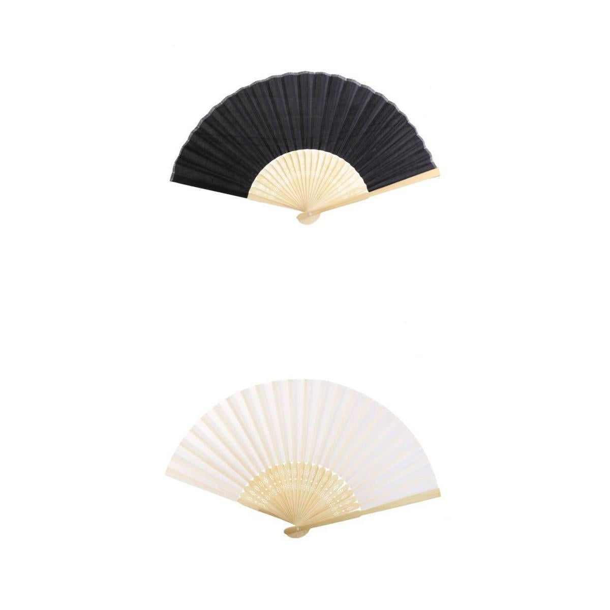 Bamboo Wood Blank Silk Folding Fan Chinese Retro Style Black and White Fan