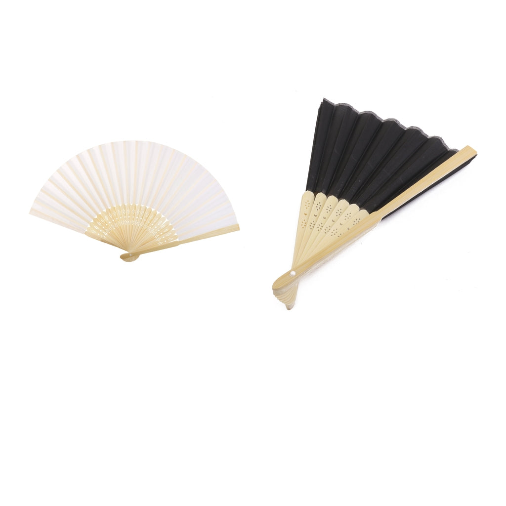 Bamboo Wood Blank Silk Folding Fan Chinese Retro Style Black and White Fan