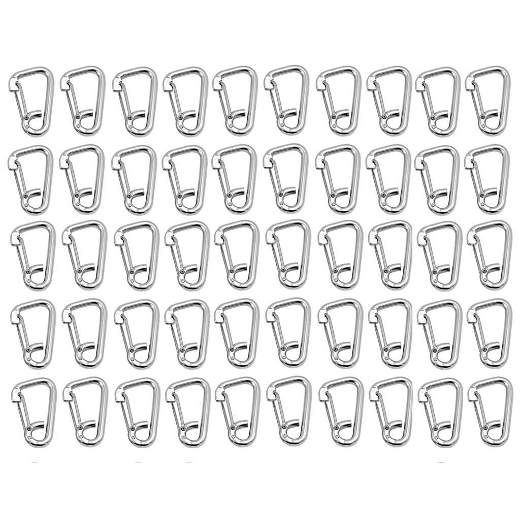 50pcs 304 Stainless Steel Spring Hook Carabiner Clip Keychain M10 100mm