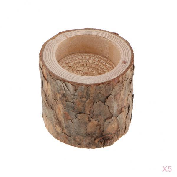 5 x Natural Tree Stump Wooden Candle Holder Tea Light Wedding Decor 5cm