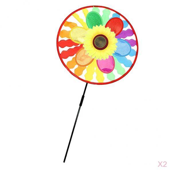 2pcs Sunflower Rainbow Windmill Windsocks Whirligig Wheel Home Yard Decor