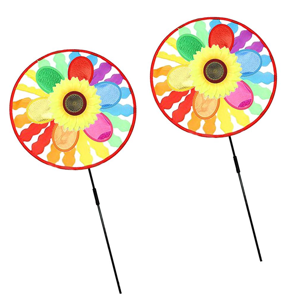 2pcs Sunflower Rainbow Windmill Windsocks Whirligig Wheel Home Yard Decor