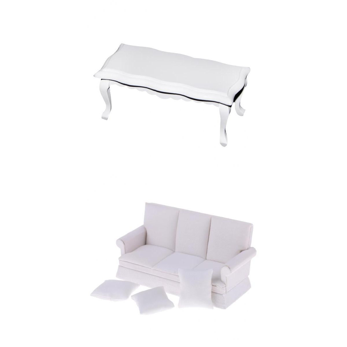 1/12 Dollhouse Miniature Wooden Furniture Three Seater Sofa & Coffe Table