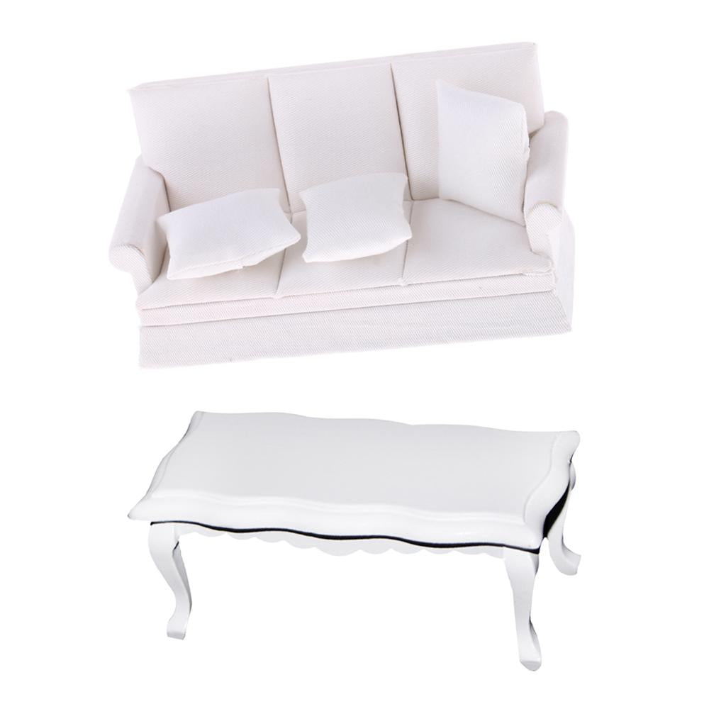 1/12 Dollhouse Miniature Wooden Furniture Three Seater Sofa & Coffe Table