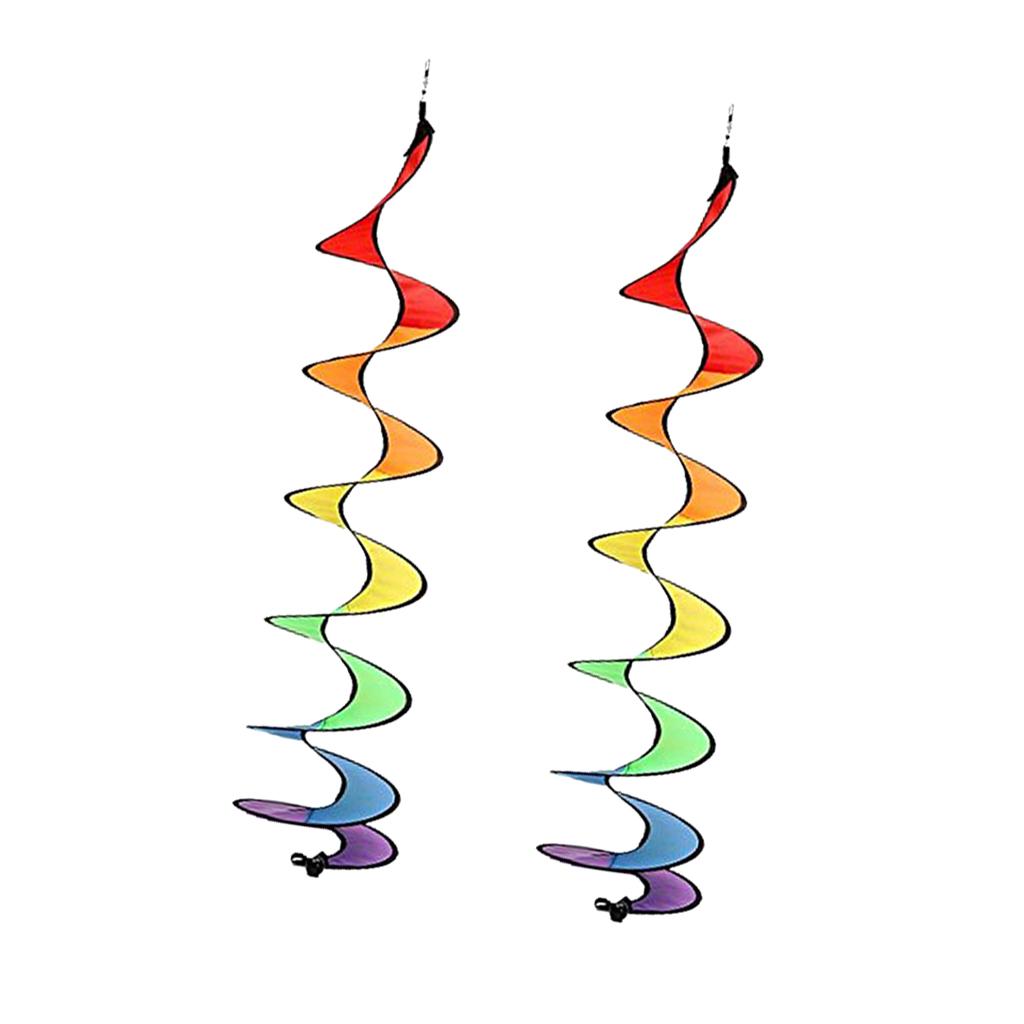 2pcs 55'' Rainbow Spiral Windmill Windsock Camp Tent Home Garden Decor Toy
