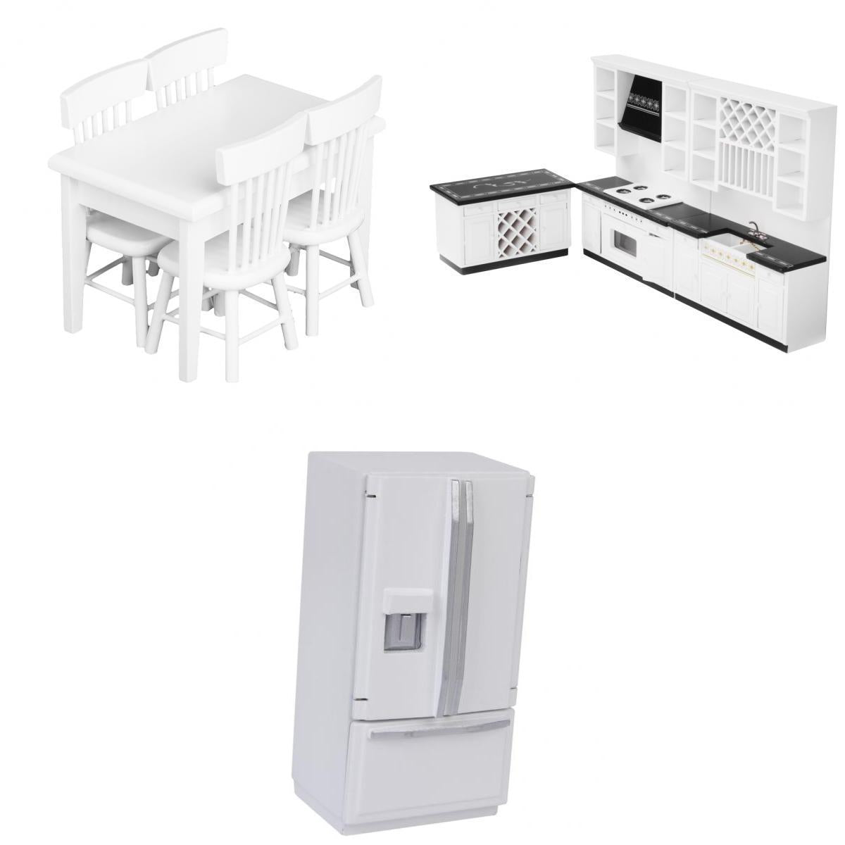 1/12 Dollhouse Miniature Kitchen Furniture Set Fridge Table Chair Model