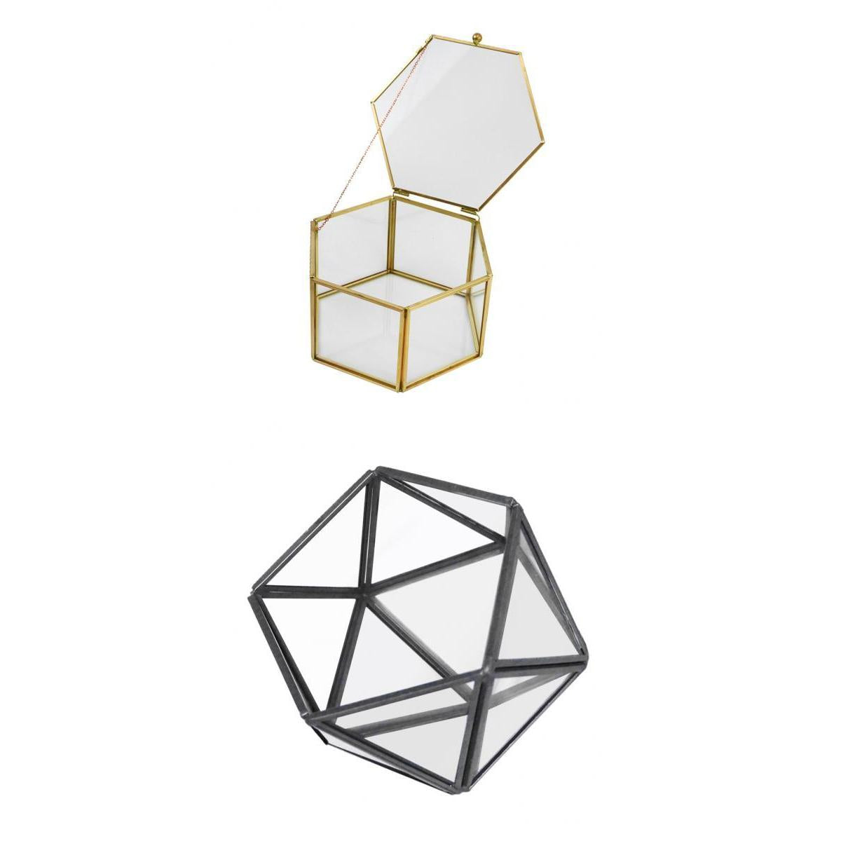 2Pcs Glass Geometric Terrarium Succulent Planter Flower Vase Container