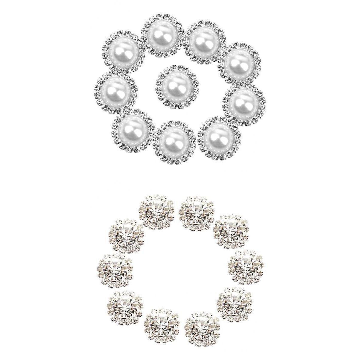 20 Pieces Mixed Shapes Pearl Rhinestone Flatback Buttons DIY Embellishments