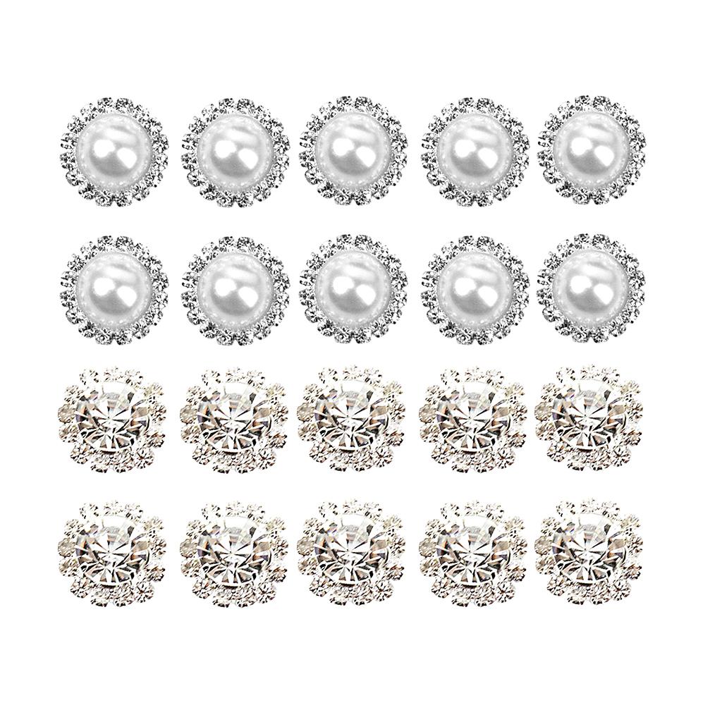 20 Pieces Mixed Shapes Pearl Rhinestone Flatback Buttons DIY Embellishments