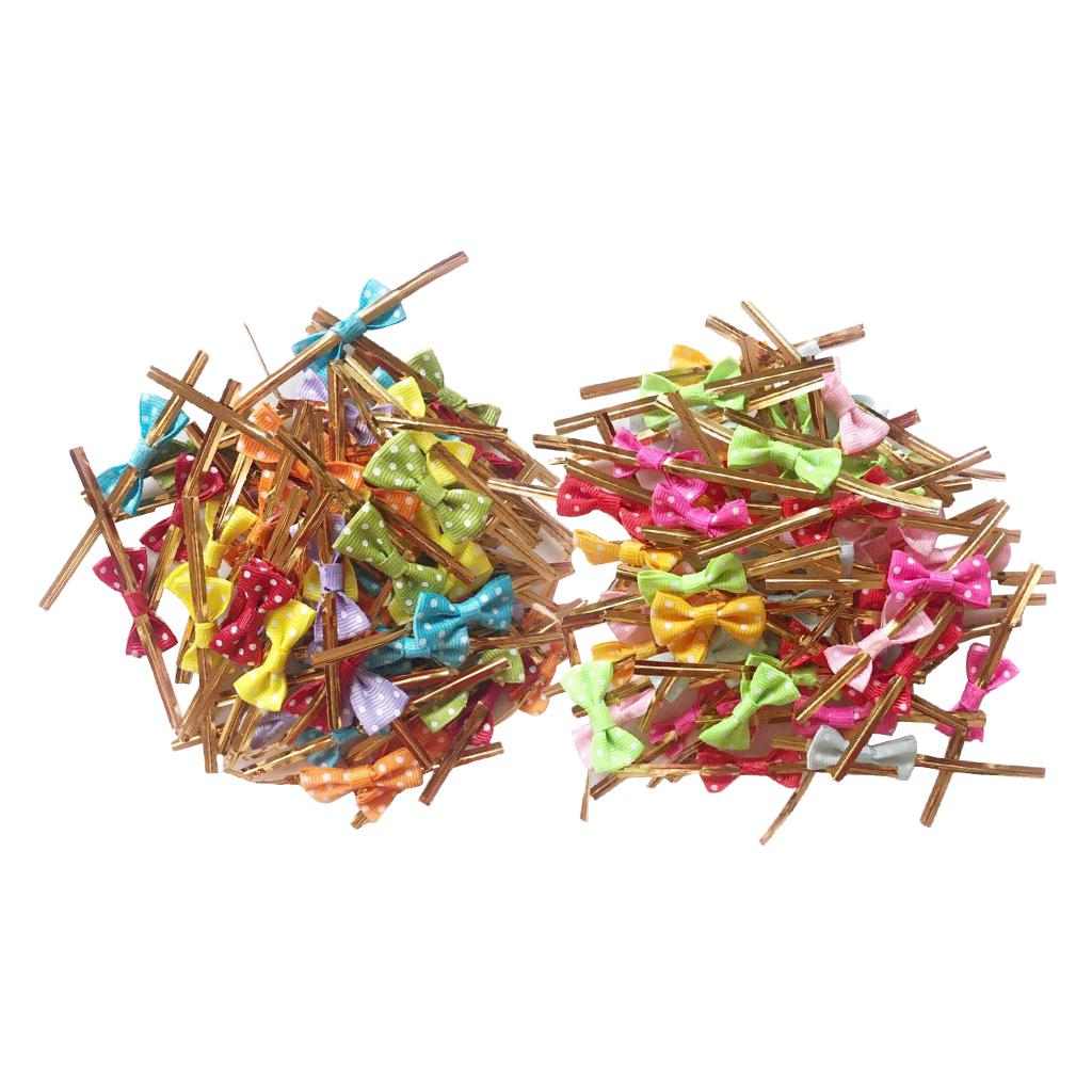 100 Pieces Bowknot Dot Sealing Wire Bakery Packing Cake Decoration Twist Tie
