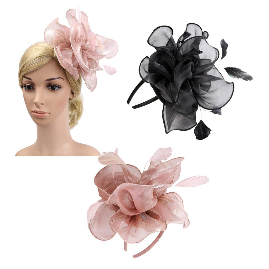 2pcs Lady Flower Fascinator Hat 1920s Gatsby Bridal Headband Cocktail Party