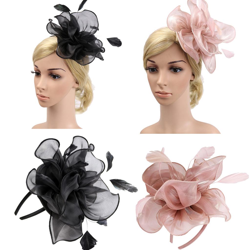 2pcs Lady Flower Fascinator Hat 1920s Gatsby Bridal Headband Cocktail Party