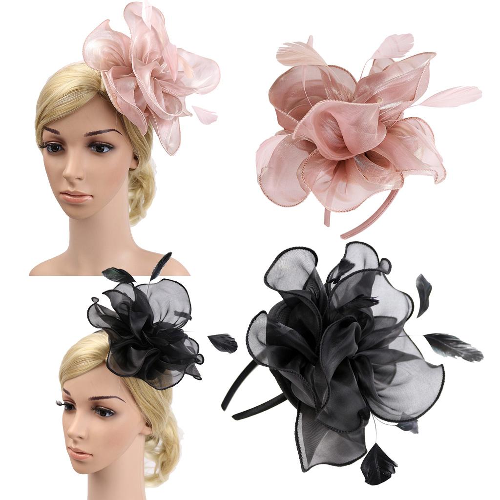 2pcs Lady Flower Fascinator Hat 1920s Gatsby Bridal Headband Cocktail Party
