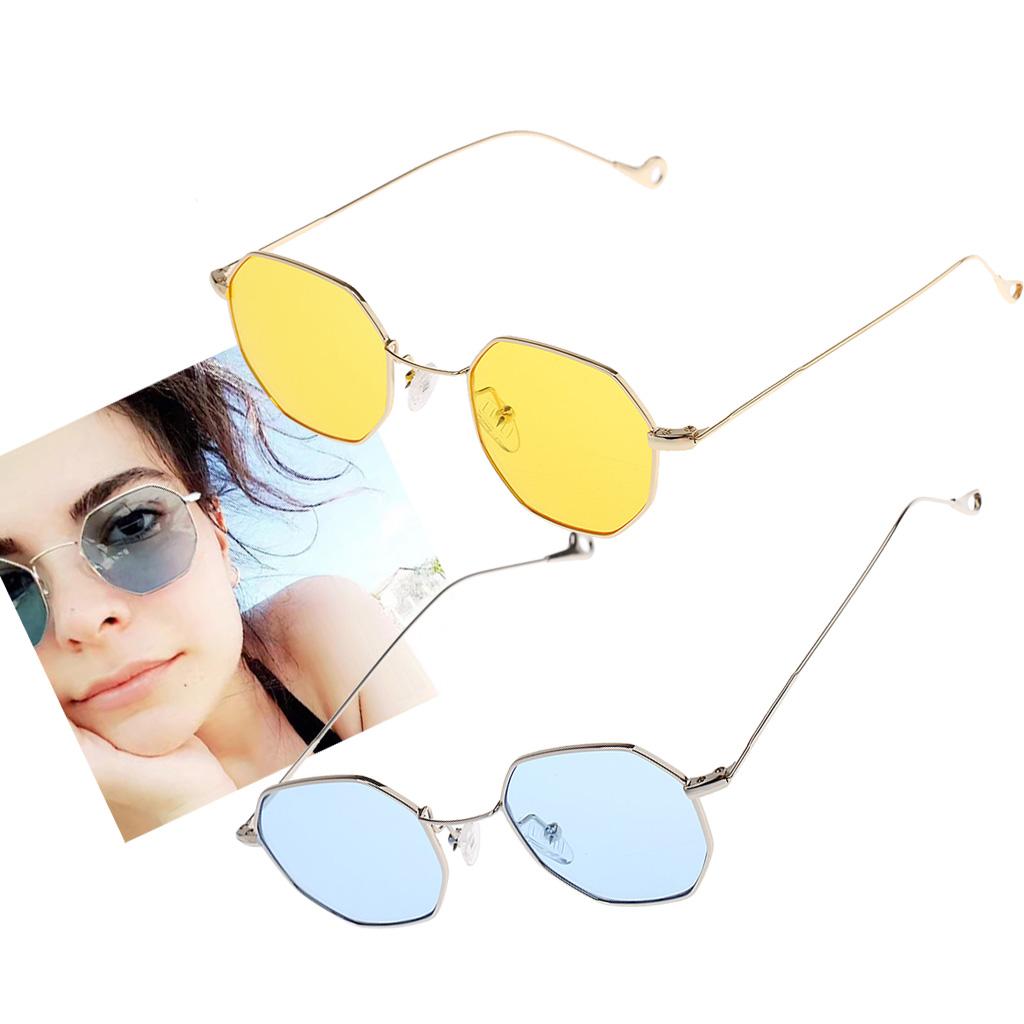 2x Summer Octagon Sunglasses Unisex Retro Fashion Eyeglasses Blue+Yellow