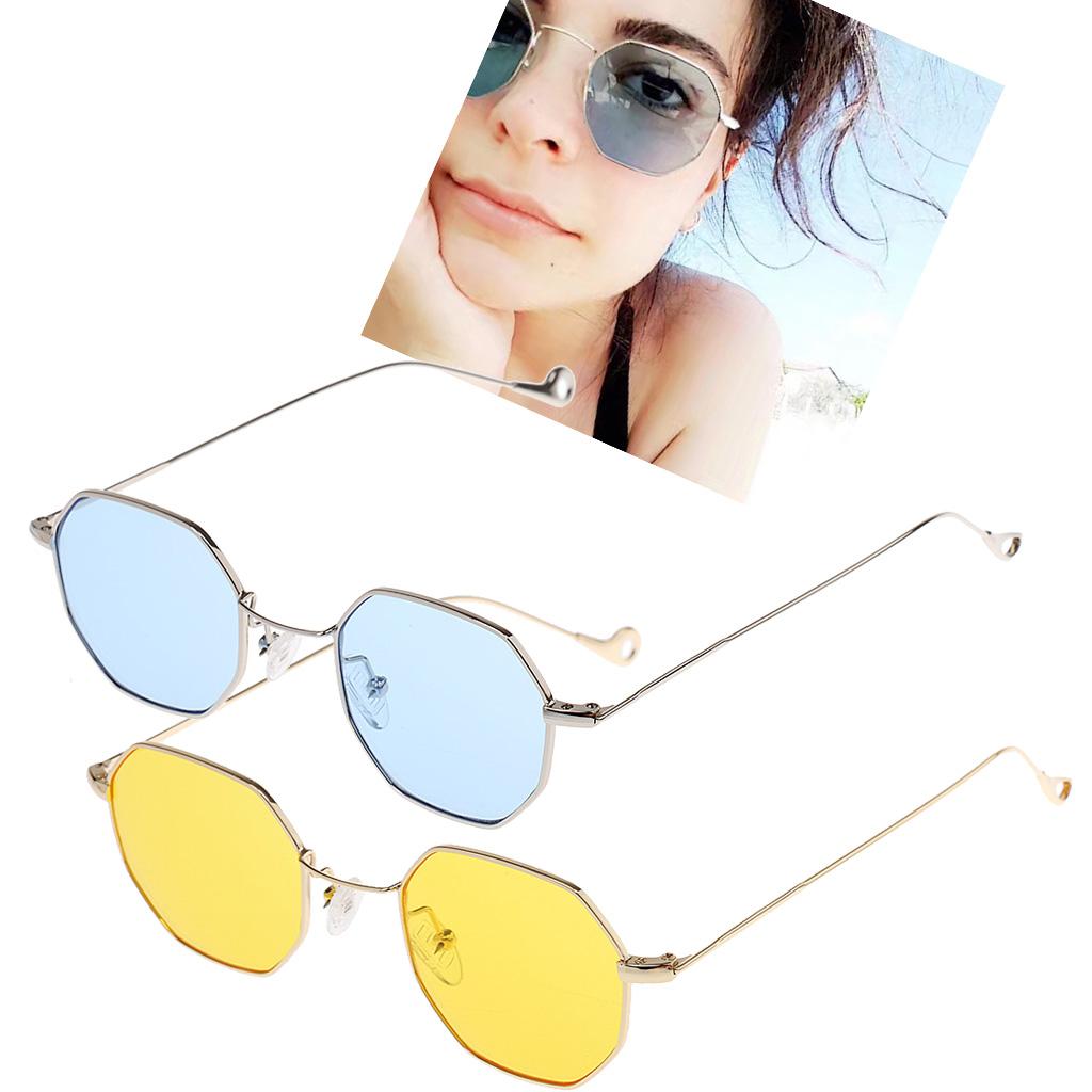 2x Summer Octagon Sunglasses Unisex Retro Fashion Eyeglasses Blue+Yellow