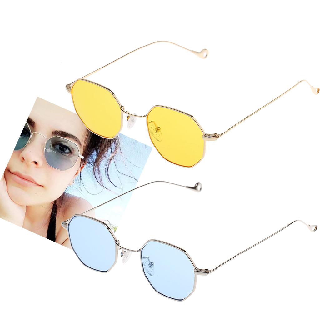 2x Summer Octagon Sunglasses Unisex Retro Fashion Eyeglasses Blue+Yellow