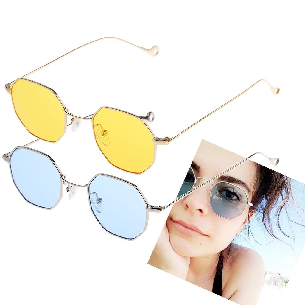 2x Summer Octagon Sunglasses Unisex Retro Fashion Eyeglasses Blue+Yellow