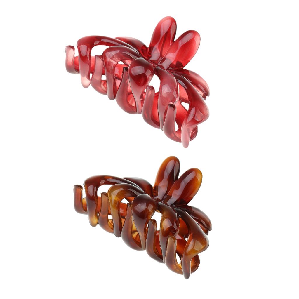 2pieces Simple Design Floral Acrylic Womens Girls Hair Claw Clip Accessory