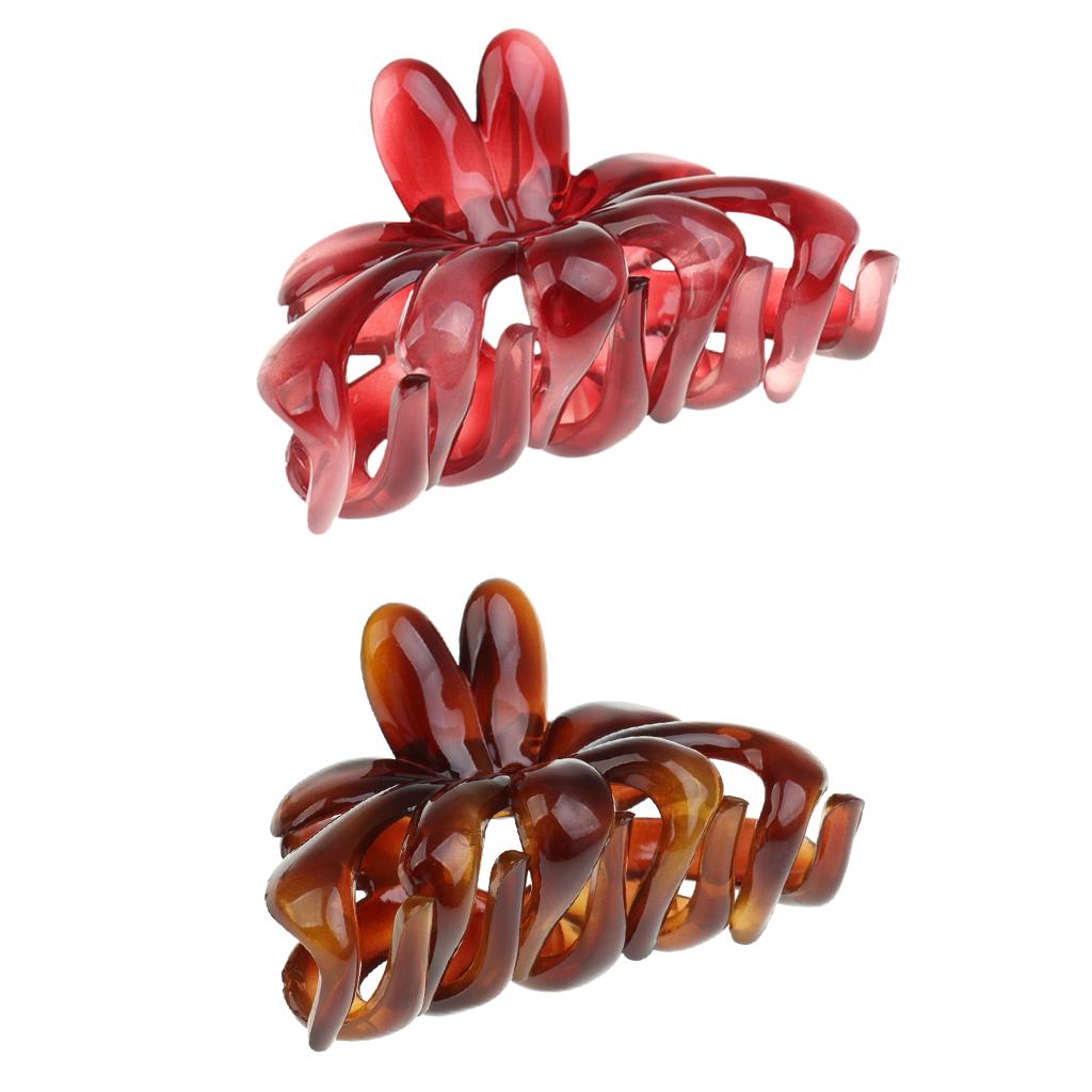 2pieces Simple Design Floral Acrylic Womens Girls Hair Claw Clip Accessory
